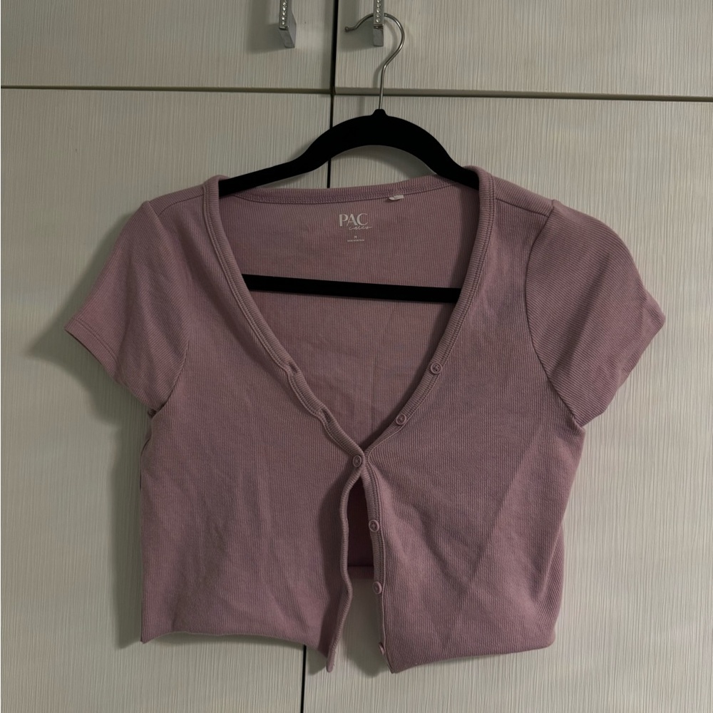 cropped purple cardigan